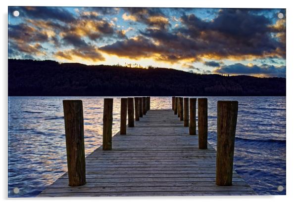 Windermere Boat Jetty Sunset                       Acrylic by Darren Galpin