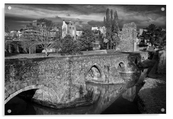Medieval Exe Bridge in Mono                      Acrylic by Darren Galpin