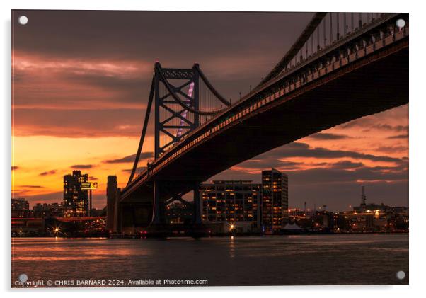 Benjamin Franklyn Bridge at Sunset Acrylic by CHRIS BARNARD