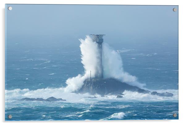 Storm Diana crashing into the Longships Lighthouse Acrylic by CHRIS BARNARD