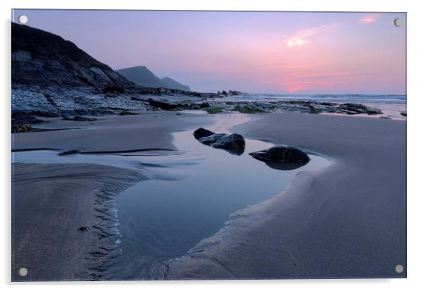 Sunset at Crackington Haven Acrylic by CHRIS BARNARD