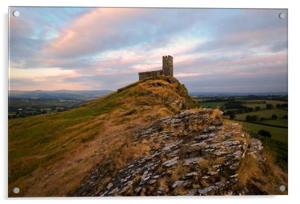 Brentor Church at sunset Acrylic by CHRIS BARNARD