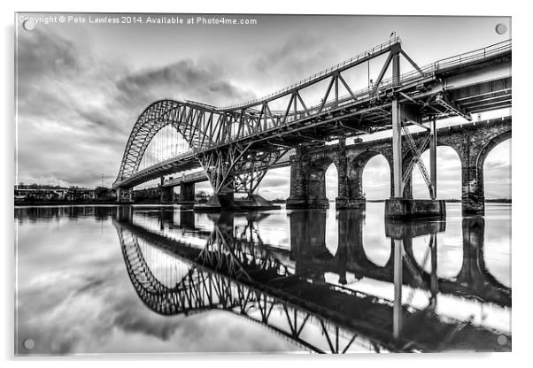   Jubilee Bridge Runcorn/Widnes Cheshire mono Acrylic by Pete Lawless