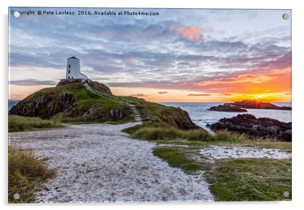 Sunset At Twr Mawr Lighthouse Acrylic by Pete Lawless