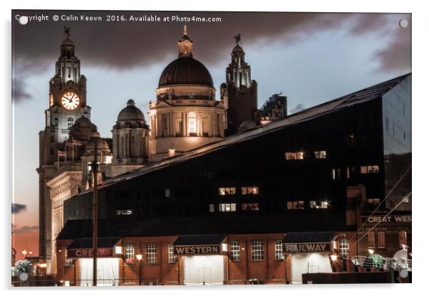 Liver Buildings from the Albert Dock Acrylic by Colin Keown