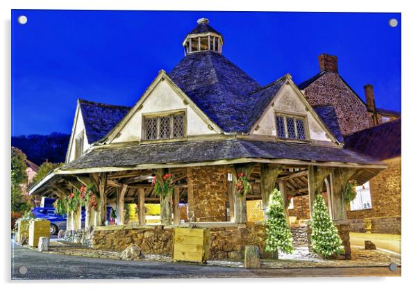 Dunster Yarn Market Somerset at Christmas Acrylic by austin APPLEBY