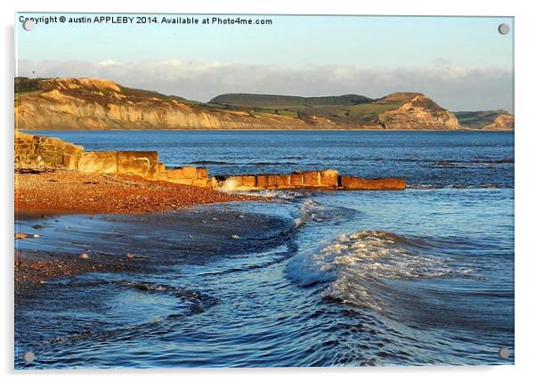 GOLDEN CAP AND LYME REGIS WAVES Acrylic by austin APPLEBY