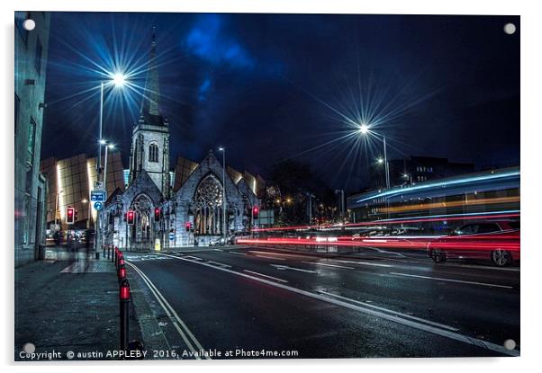 Light Trails Charles Church Plymouth Acrylic by austin APPLEBY