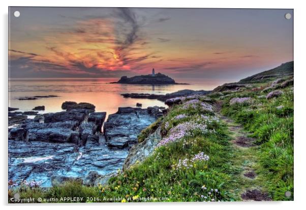 Day Ending At Godrevy Lighthouse Acrylic by austin APPLEBY