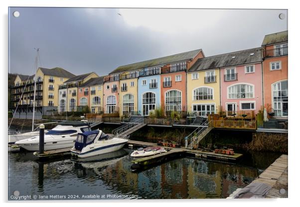 Homes facing the Marina  Acrylic by Jane Metters