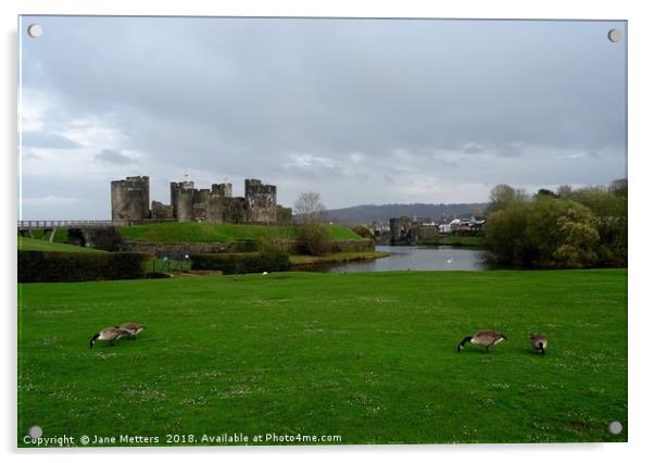 Caerphilly Castle  Acrylic by Jane Metters