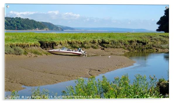 Low Tide at Laugharne Acrylic by Jane Metters