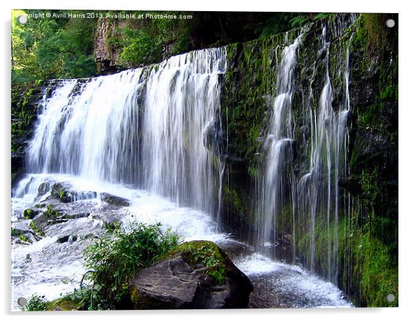 Sgŵd isaf Clun-gwyn Waterfall South Wales Acrylic by Avril Harris