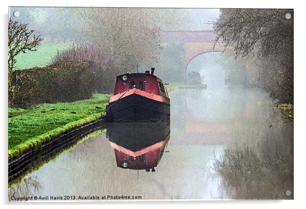 Foggy day on the Canal. Acrylic by Avril Harris