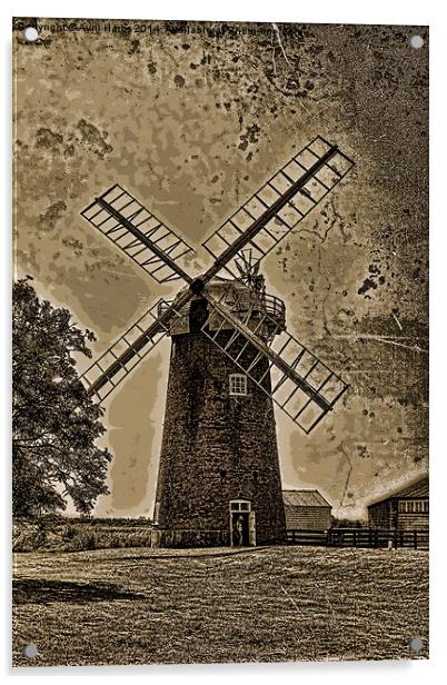 Horsey windpump sepia Acrylic by Avril Harris