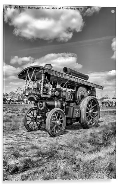 Showmans Engine "Lord Nelson" Black and White Acrylic by Avril Harris