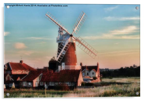 Cley windmill Norfolk Acrylic by Avril Harris