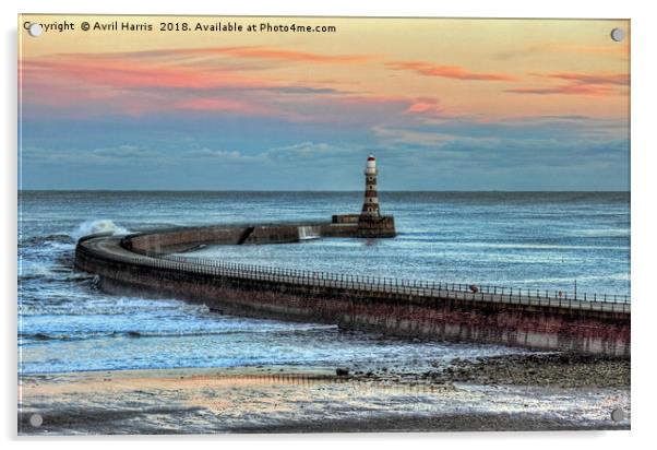 Roker Pier and Lighthouse Acrylic by Avril Harris