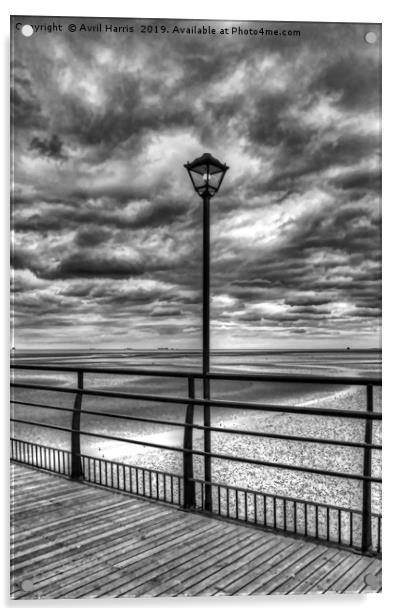 Cleethorpes Pier Lamp Monochrome Acrylic by Avril Harris