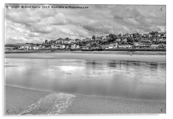 East the Water, Bideford, Devon, Monochrome Acrylic by Avril Harris