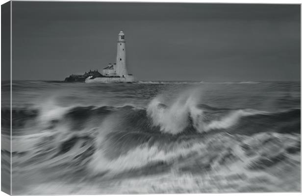 Whitley Bay Lighthouse On A Stormy Day Canvas Print by John Dickson