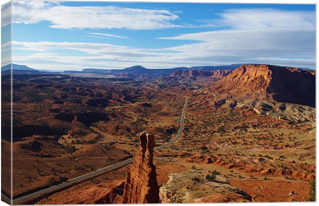 Tower Rock and Highway, Utah Canvas Print by Claudio Del Luongo