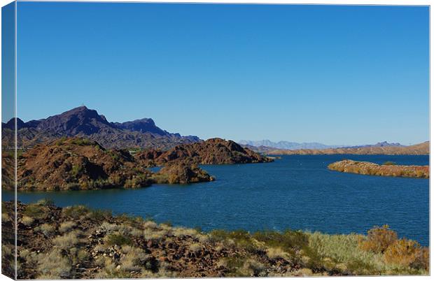 Lake Havasu and mountains, Arizona Canvas Print by Claudio Del Luongo