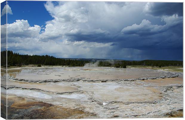 Mud pool and gray skies, Yellowstone Canvas Print by Claudio Del Luongo