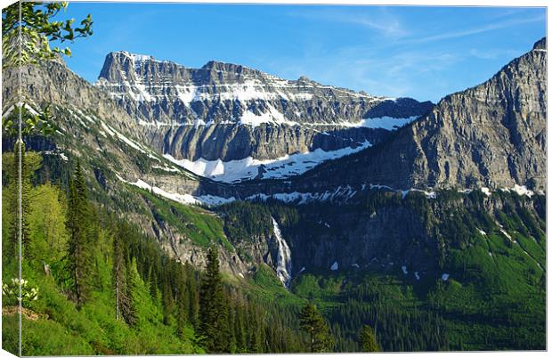 High mountains and waterfall near Logan Pass, Mont Canvas Print by Claudio Del Luongo