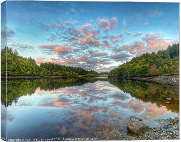 Sunset reflections on Loch Drunkie  Canvas Print by yvonne & paul carroll