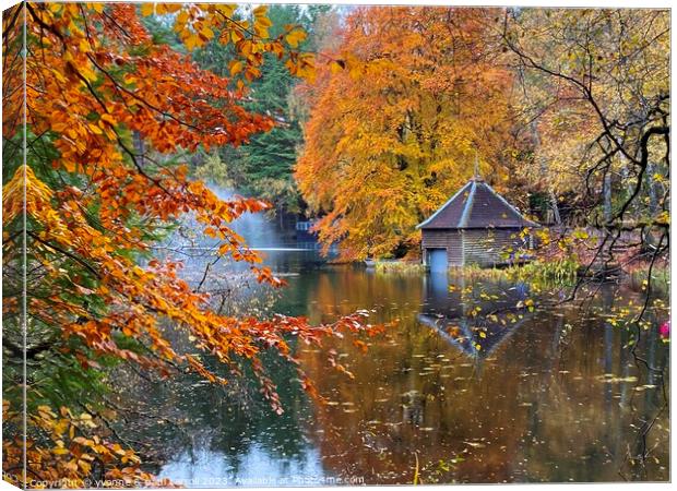 Loch Dunmore boathouse in Autumn Canvas Print by yvonne & paul carroll