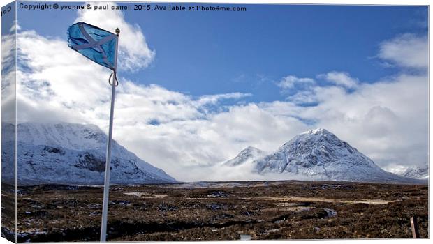  Glencoe & the Scottish flag Canvas Print by yvonne & paul carroll