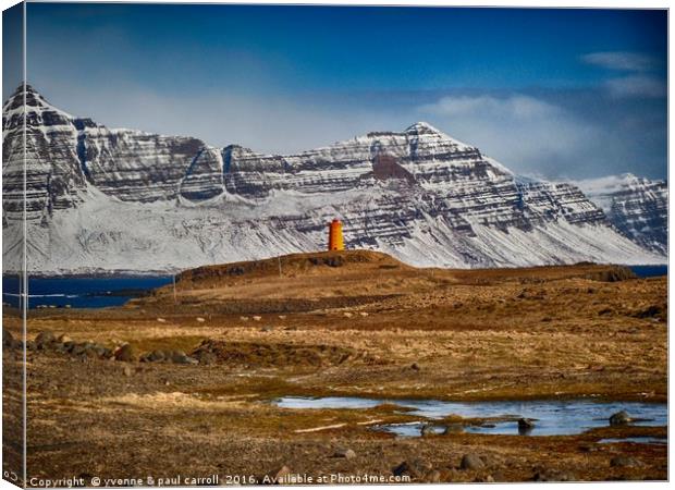 Lighthouse, East Fjords, Iceland Canvas Print by yvonne & paul carroll