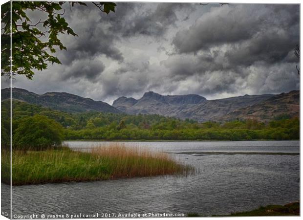 Elterwater with Langdales Canvas Print by yvonne & paul carroll