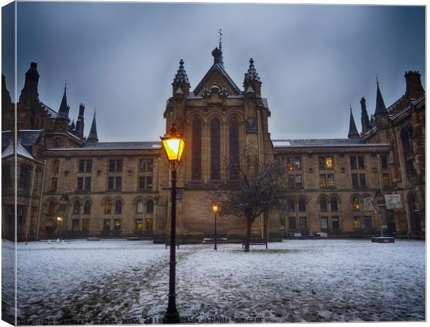 Glasgow University in winter, snow on the ground Canvas Print by yvonne & paul carroll