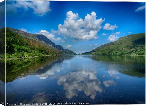 Reflections on Cwellyn Lake, Snowdonia national Canvas Print by yvonne & paul carroll