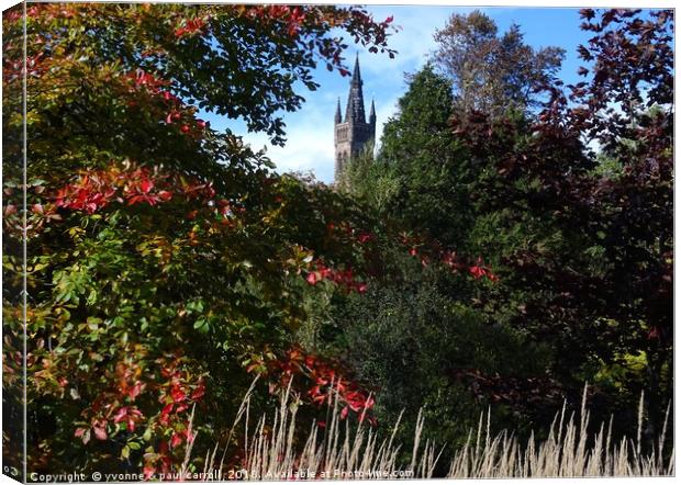 Glasgow University from Kelvingrove Park in autumn Canvas Print by yvonne & paul carroll