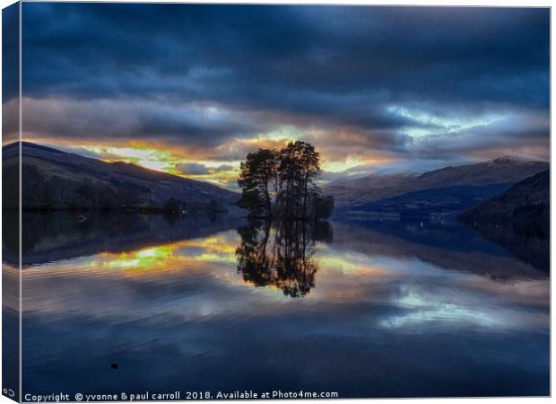 Loch Tay sunset reflections Canvas Print by yvonne & paul carroll
