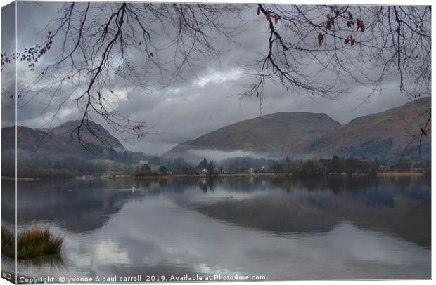 Grasmere lake with low cloud on a winter's day Canvas Print by yvonne & paul carroll
