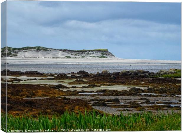Beautiful beach and sand dunes at low tide on Uist Canvas Print by yvonne & paul carroll