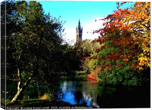 Glasgow University from Kelvingrove Park in Autumn Canvas Print by yvonne & paul carroll