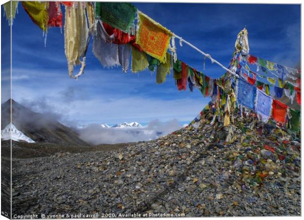 Prayer flags at Thorong-La Pass Canvas Print by yvonne & paul carroll