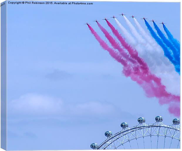  Red Arrows flying over London Eye Canvas Print by Phil Robinson