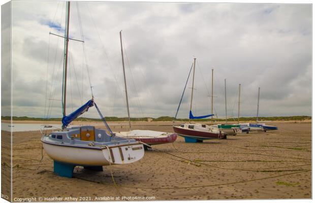 Boats on Beadnell beach 2 Canvas Print by Heather Athey