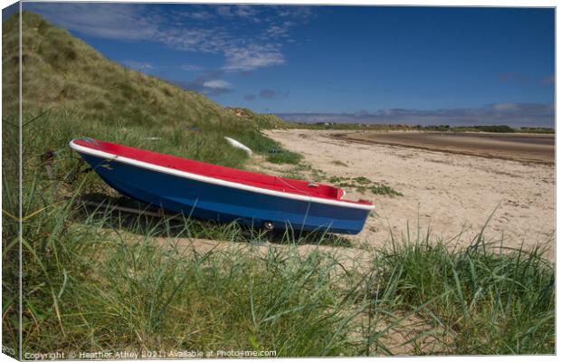 Boat at Beadnell Bay Canvas Print by Heather Athey