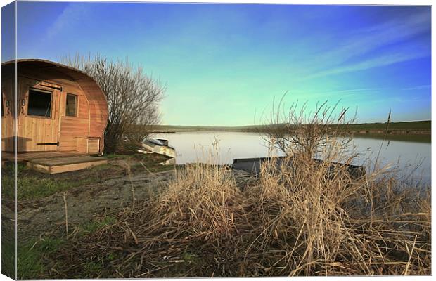 Fishermans Hut by the Lake Canvas Print by Dave Bell