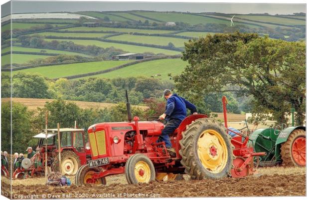 Red Vintage Tractor Plowing, Canvas Print by Dave Bell