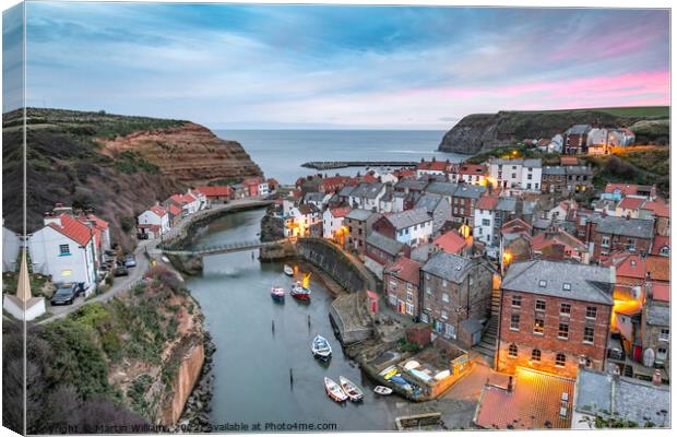 Sunrise over Staithes, on the North Yorkshire Coast Canvas Print by Martin Williams