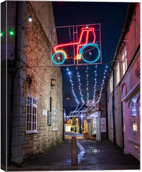 Tractor christmas lights in Pickering, North Yorkshire Canvas Print by Martin Williams