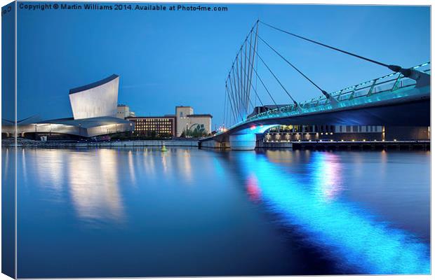 Salford Quays Media Bridge and Imperial War Museum Canvas Print by Martin Williams